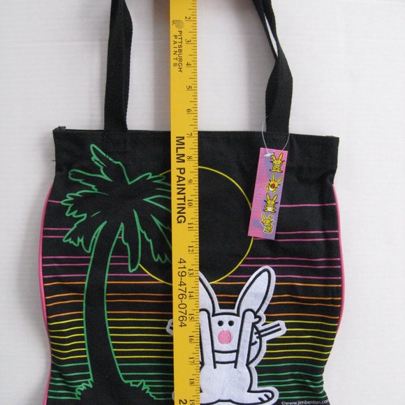 It's Happy Bunny Tote Bag Not Listening Vtg Y2K Tropical Stripes New Old Stock - Picture 6 of 8